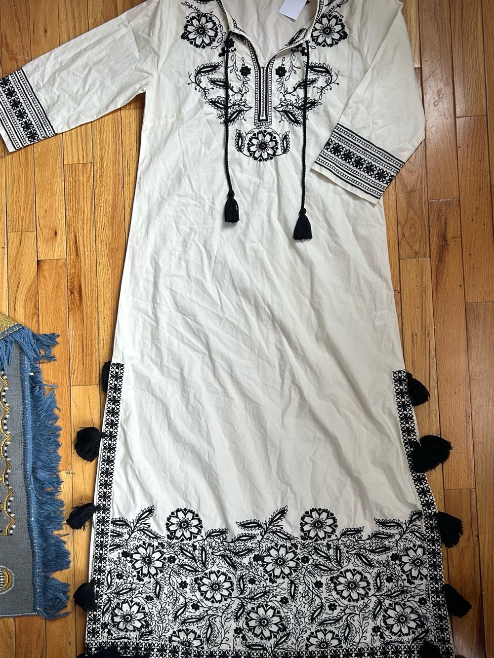 Roller Rabbit White Maxi Dress with Black Embroidery